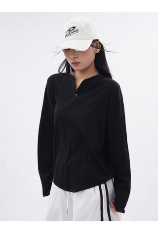 Drop shoulder white long sleeve T-shirt