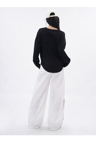 Drop shoulder white long sleeve T-shirt