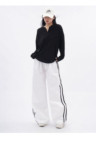 Drop shoulder white long sleeve T-shirt