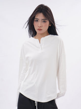 Drop shoulder white long sleeve T-shirt