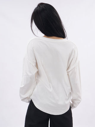 Drop shoulder white long sleeve T-shirt