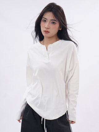 Drop shoulder white long sleeve T-shirt