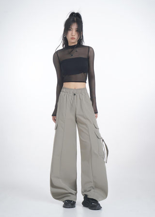 Hollow half-high collar mesh lace top