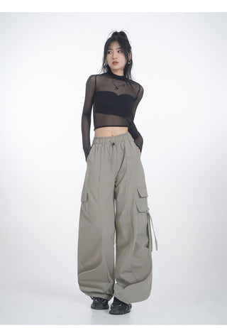 Hollow half-high collar mesh lace top