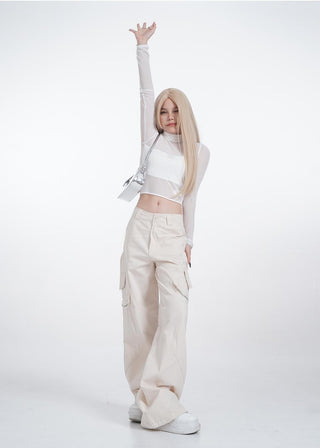 Hollow half-high collar mesh lace top