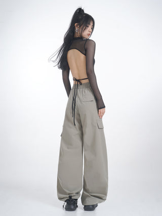 Hollow half-high collar mesh lace top