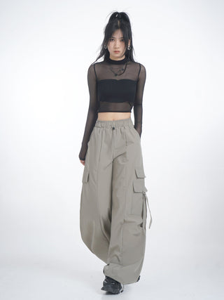 Hollow half-high collar mesh lace top