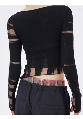 Y2K knitted black long-sleeved top