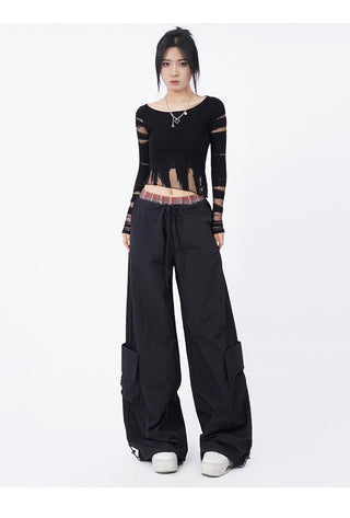 Y2K knitted black long-sleeved top