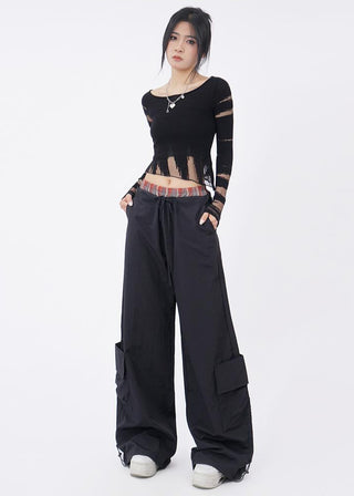 Y2K knitted black long-sleeved top