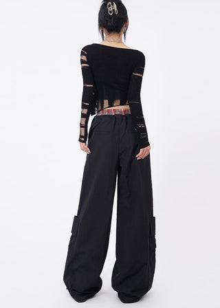 Y2K knitted black long-sleeved top