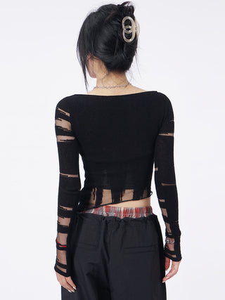 Y2K knitted black long-sleeved top