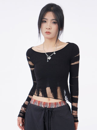 Y2K knitted black long-sleeved top