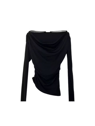 Off-shoulder long sleeve slim T-shirt