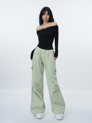 Off-shoulder long sleeve slim T-shirt