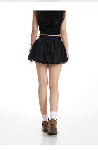 Elastic waist black A-line two-piece skirt pants