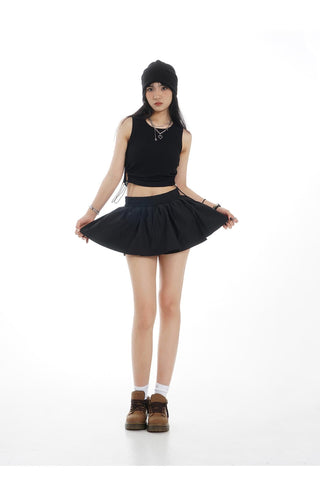 Elastic waist black A-line two-piece skirt pants