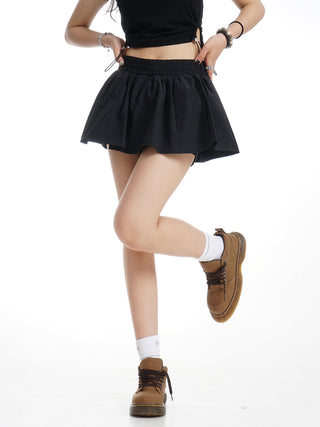 Elastic waist black A-line two-piece skirt pants