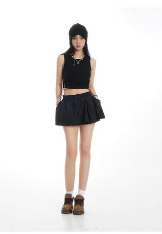 Elastic waist black A-line two-piece skirt pants