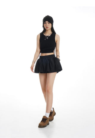 Elastic waist black A-line two-piece skirt pants