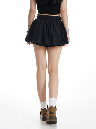 Elastic waist black A-line two-piece skirt pants