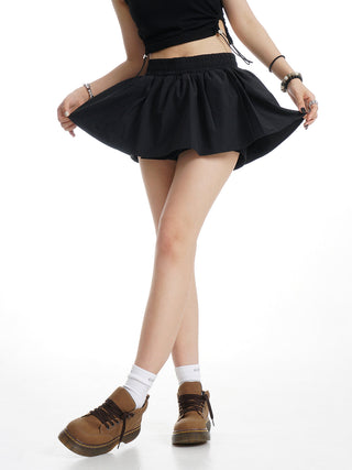 Elastic waist black A-line two-piece skirt pants