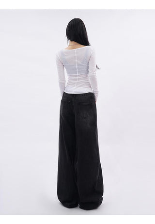 U-neck mesh slim T-shirt