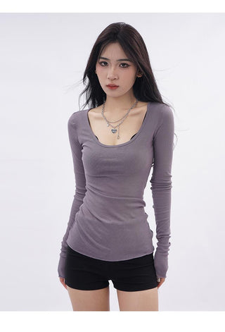 U-neck mesh slim T-shirt