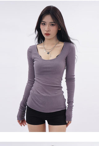 U-neck mesh slim T-shirt