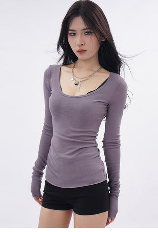 U-neck mesh slim T-shirt