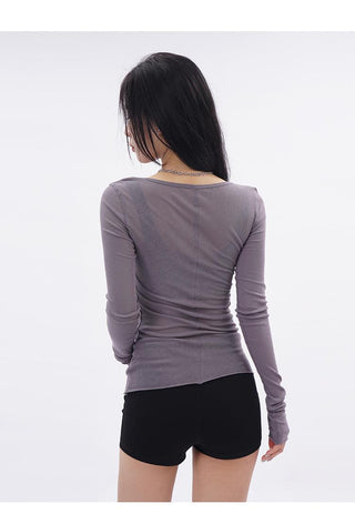 U-neck mesh slim T-shirt