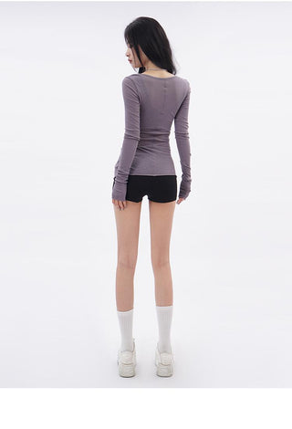 U-neck mesh slim T-shirt