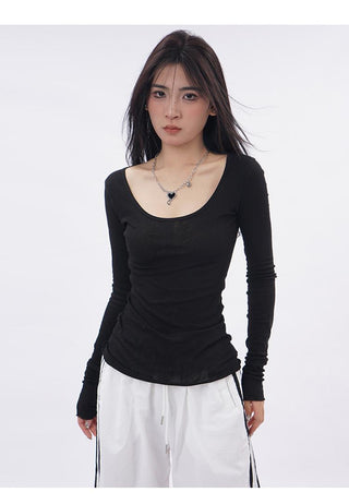 U-neck mesh slim T-shirt