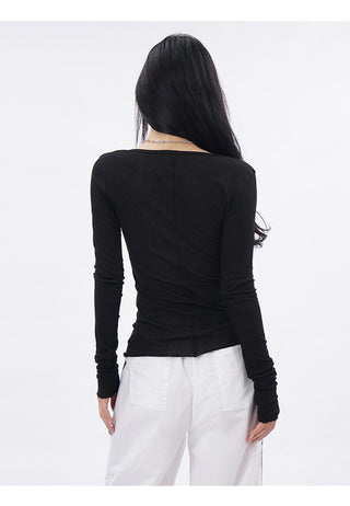 U-neck mesh slim T-shirt