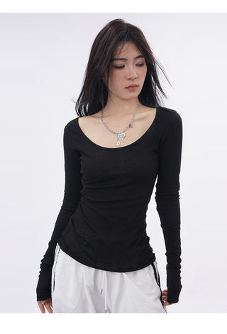 U-neck mesh slim T-shirt