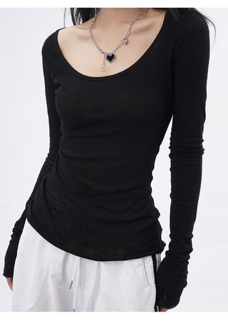 U-neck mesh slim T-shirt
