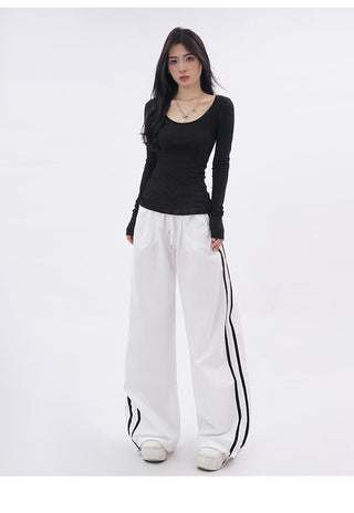 U-neck mesh slim T-shirt