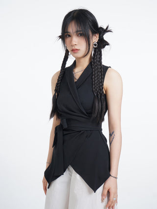 Black suit vest waistcoat with tie