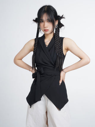 Black suit vest waistcoat with tie