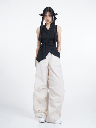 Black suit vest waistcoat with tie