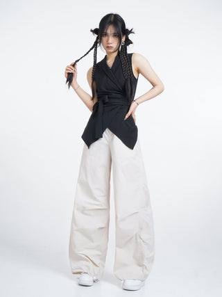 Black suit vest waistcoat with tie