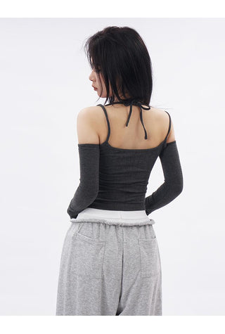 Y2k Off-shoulder halter neck top