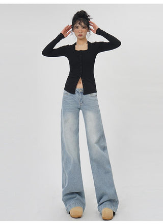 Fake two-piece halter neck long-sleeved  top