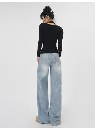 Fake two-piece halter neck long-sleeved  top