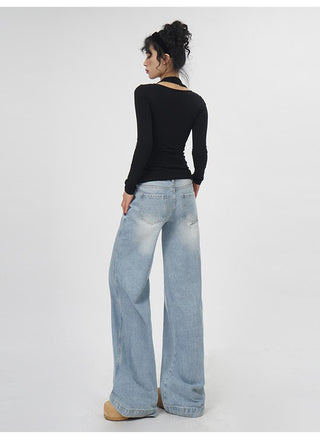 Fake two-piece halter neck long-sleeved  top