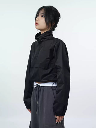 Stand collar drawstring outdoor jacket