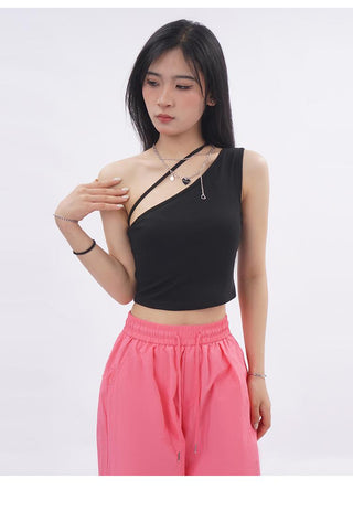 Off-shoulder sporty tube top with pad