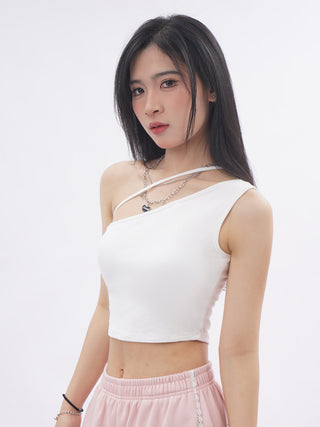 Off-shoulder sporty tube top with pad