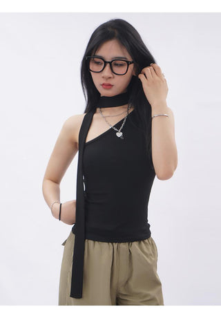 Irregular scarf One shoulder slim vest