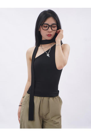 Irregular scarf One shoulder slim vest